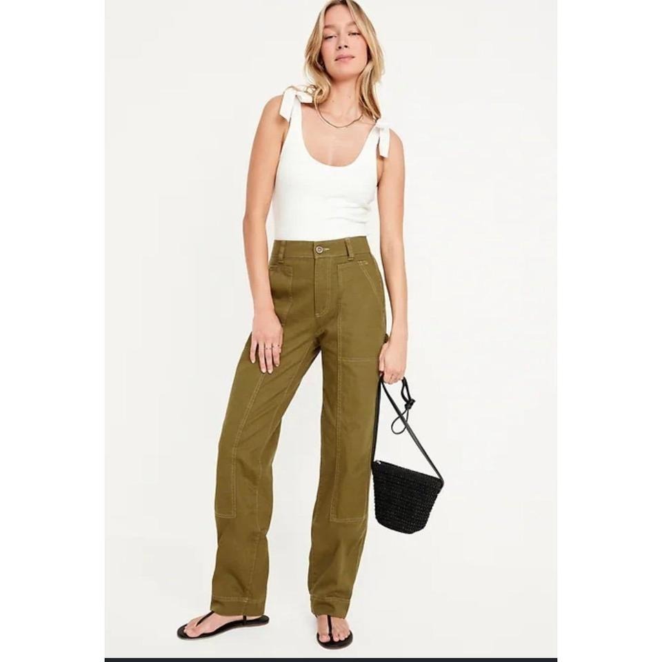 Womens Nwt Old Navy Straight High Rise Green Pants Jeans
